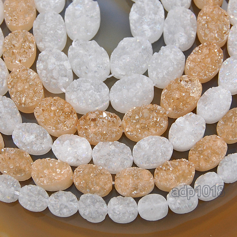 Druzy Quartz Agate Side Drilled Back Connector Cabochon Beads 8″
