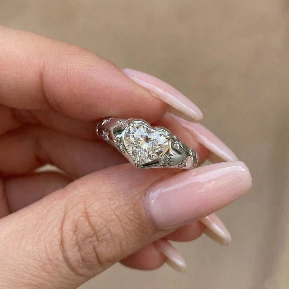3 Ct IGI Heart F-VS1 Lab Grown Diamond Women Engagement Gift Ring 14k White Gold