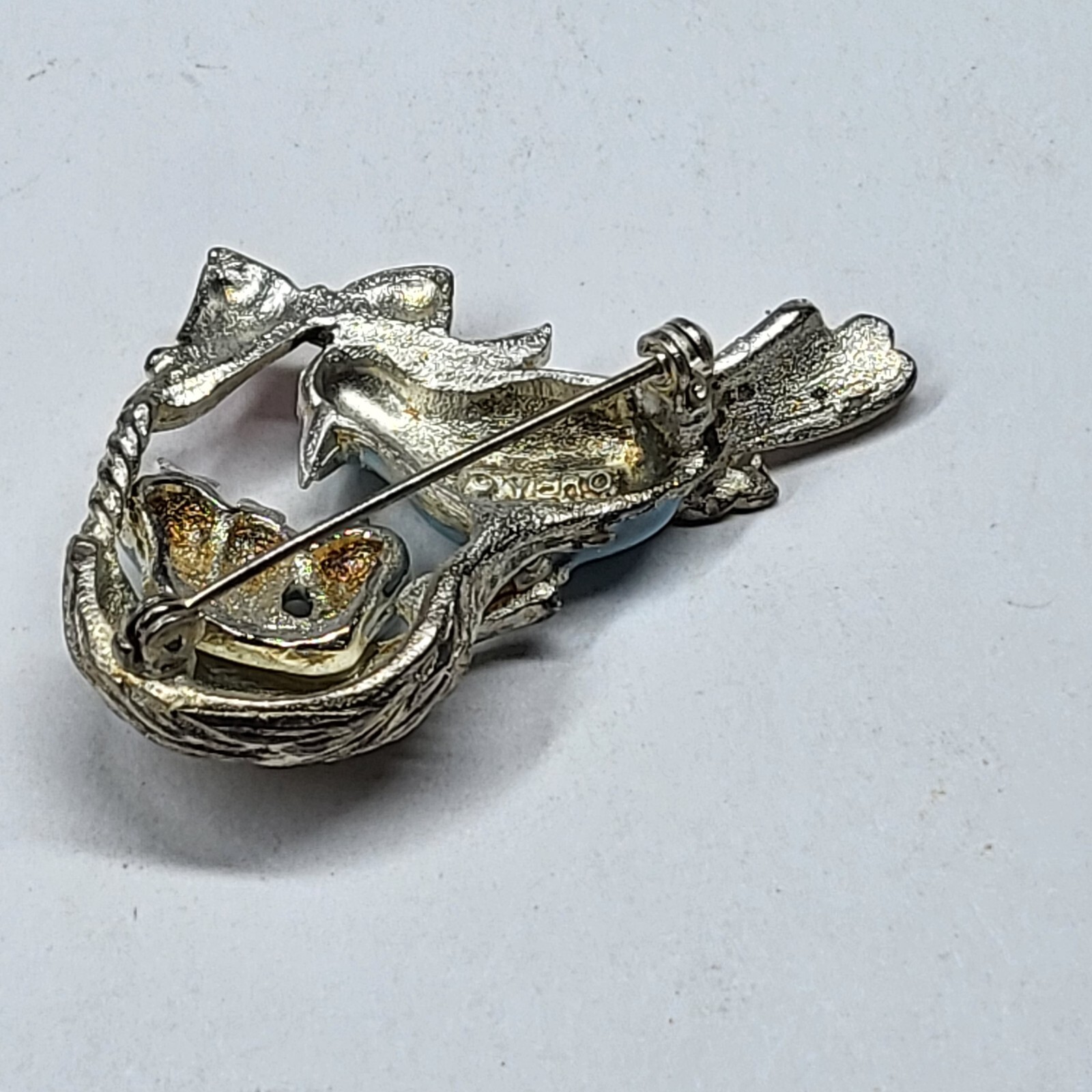 Bird Nest Pin Vintage Pink Blue Birds Signed Vero
