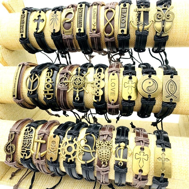 30pcs Cuff Bracelets Copper Alloy Leather Handmade Fashion Jewelry Wholesale