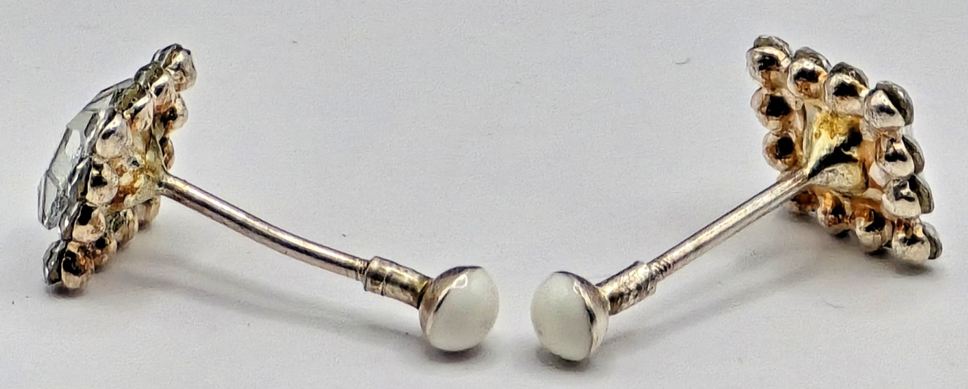 Emerald Cut Clear Crystal Halo New Stud Earrings Silver Tone Elegant Screw Back