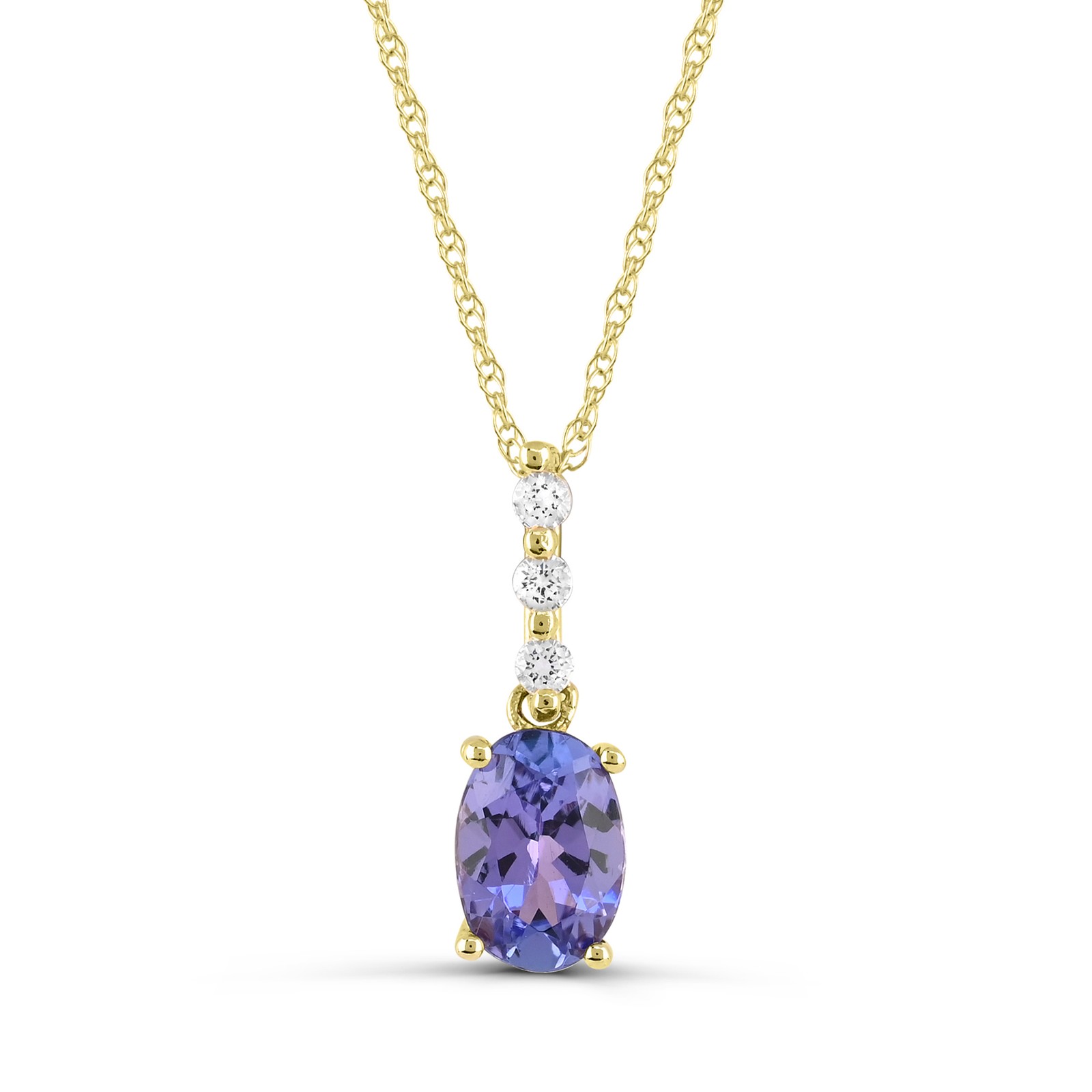 10K Yellow Gold Tanzanite and Diamond Pendant Necklace 18″ for Women