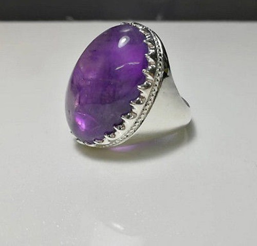 Solid 925 Sterling Silver AA Natural Purple Amethyst Gemstone Men’s Unisex Ring