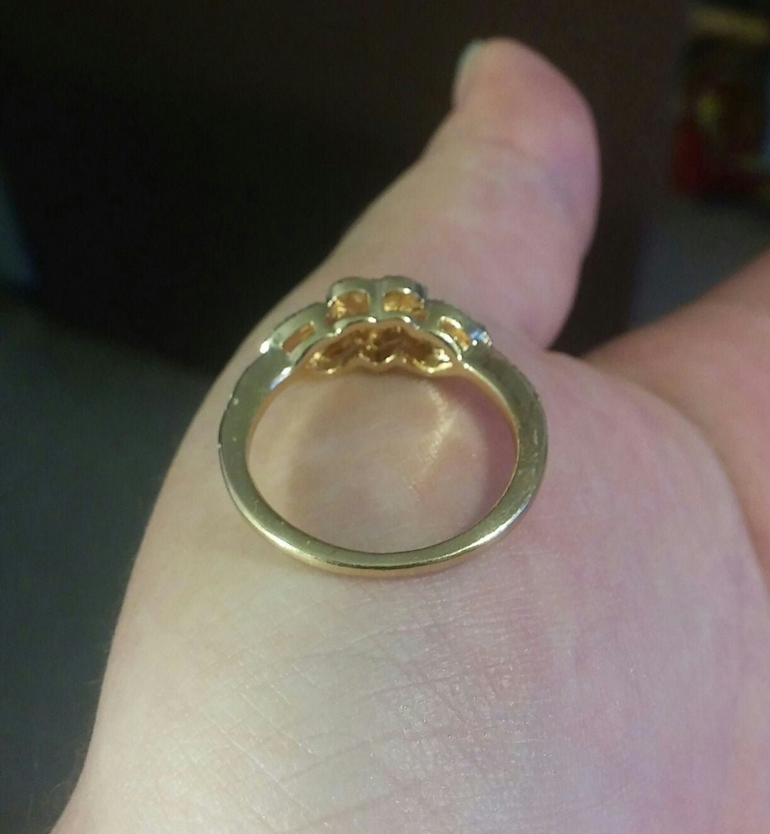 18k Rose Gold Over Sterling Silver Cognac + White Gemstone Heart Love Ring sz 9