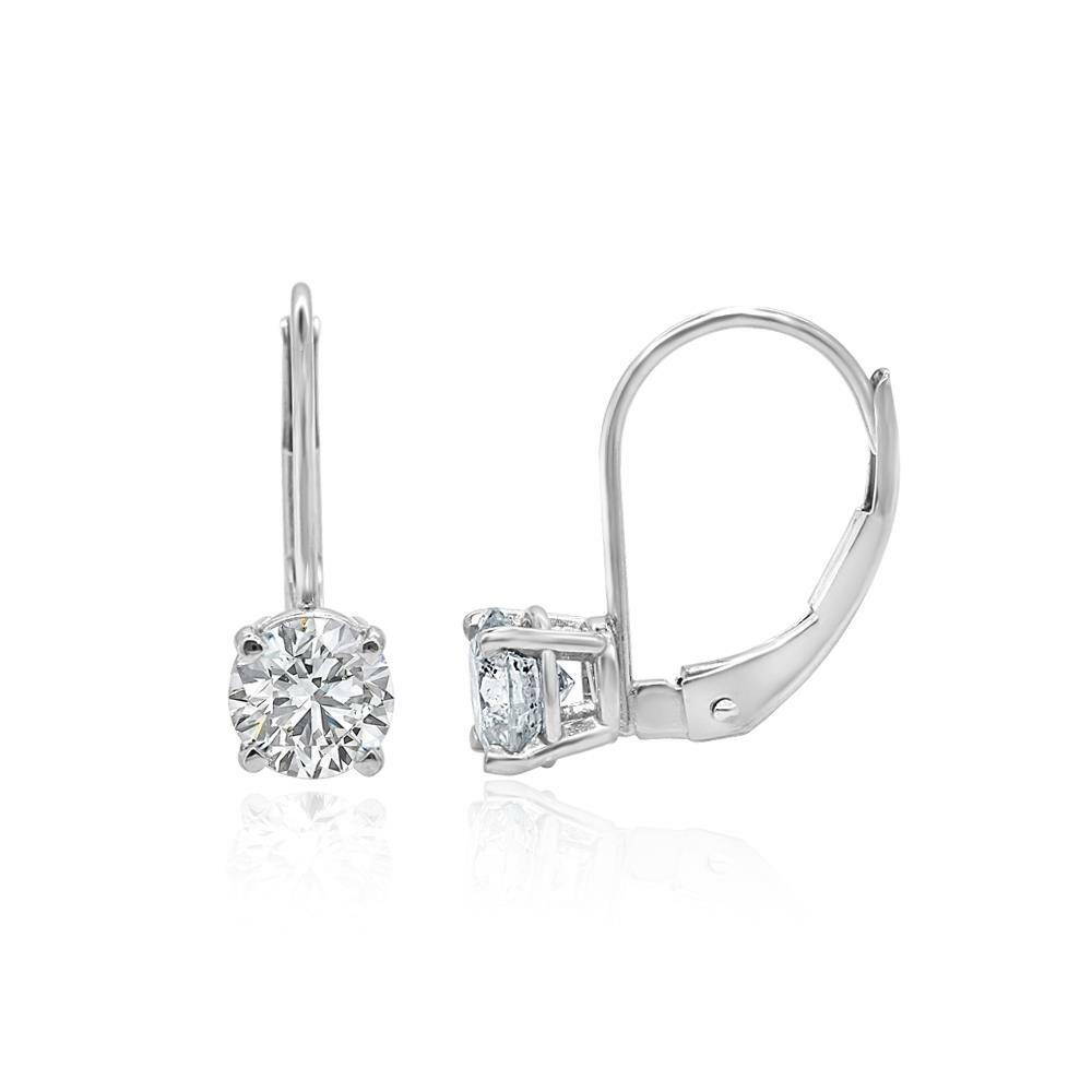 Solitaire Leverback Studs Earrings SI2 H 1.01 Ct Natural Diamond 14K White Gold