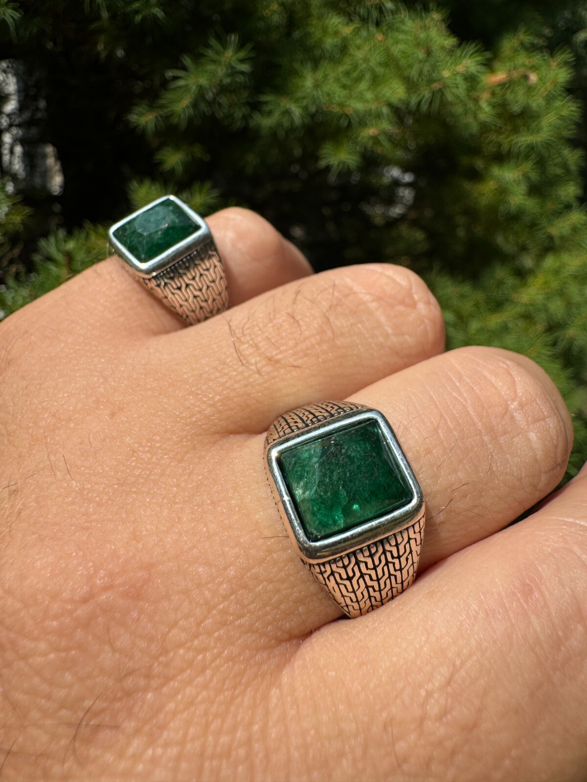 6ct Natural Green Emerald Real Genuine Gemstone Mens Real Solid 925 Silver Ring