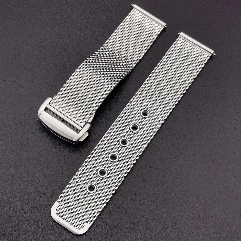 Mesh Stainless Steel Watch Band 20mm 22mm Metal Strap Folding Buckle Bracelet Re