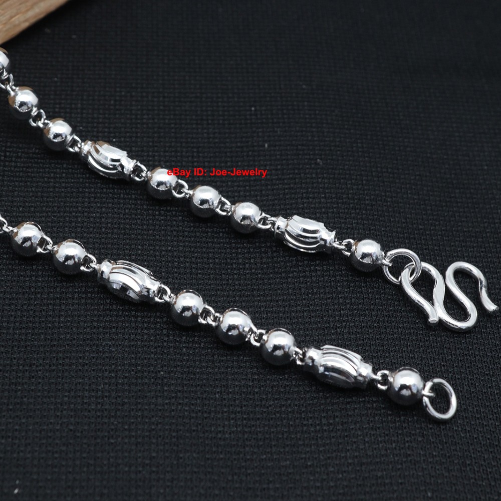 Real 925 Sterling Silver Necklace 4mm Oval Bead Link Chain Necklace 19.7inch L