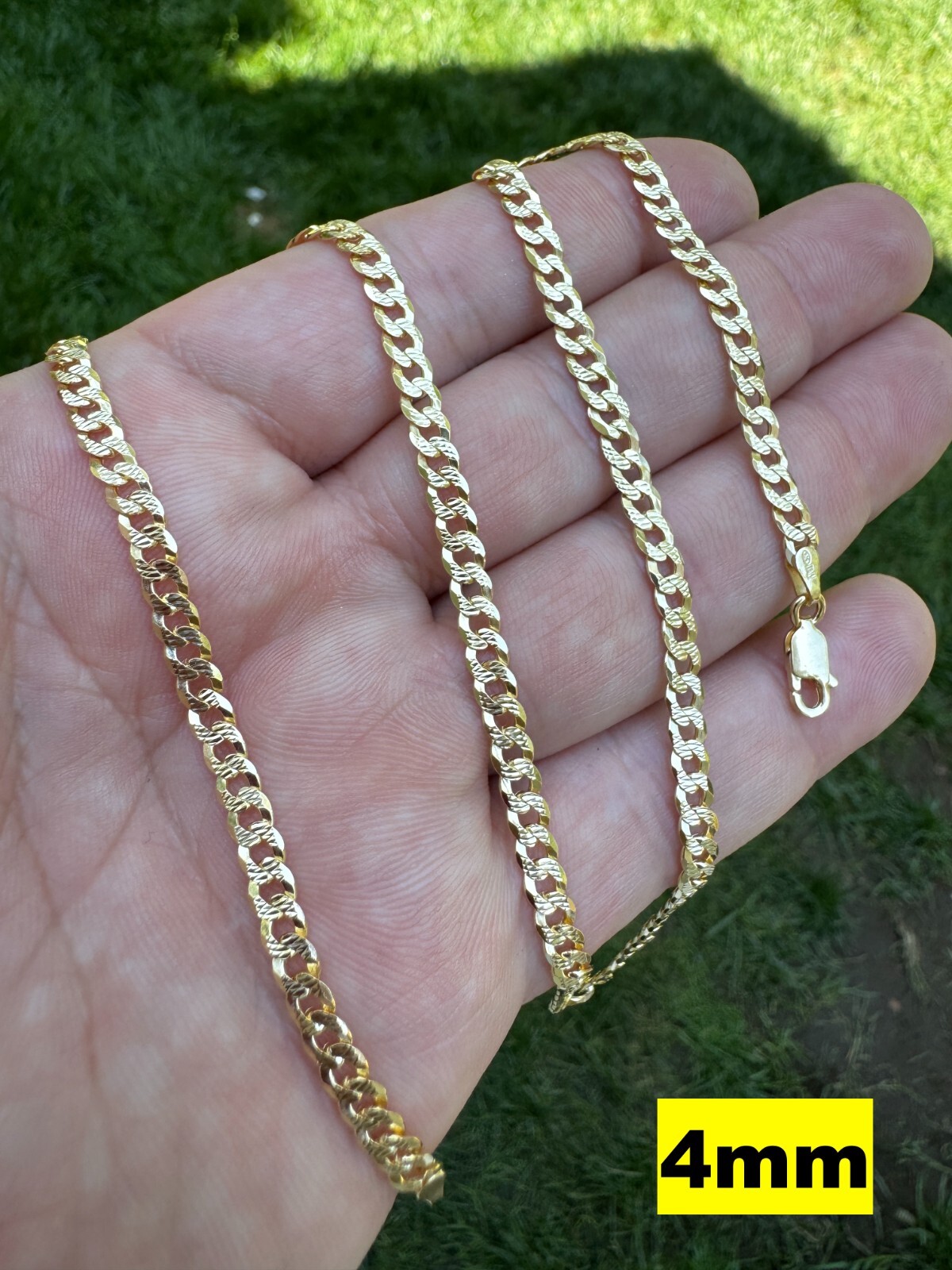 Men’s Cuban Chain Real 14k Gold Plated Solid 925 Silver Hip Hop ITALY 3-10.5mm