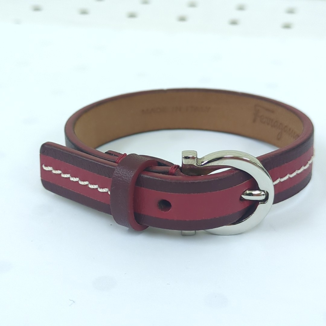 Salvatore Ferragamo Bracelet Wrap Made in Italy Leather Red Approx. 25.5cm