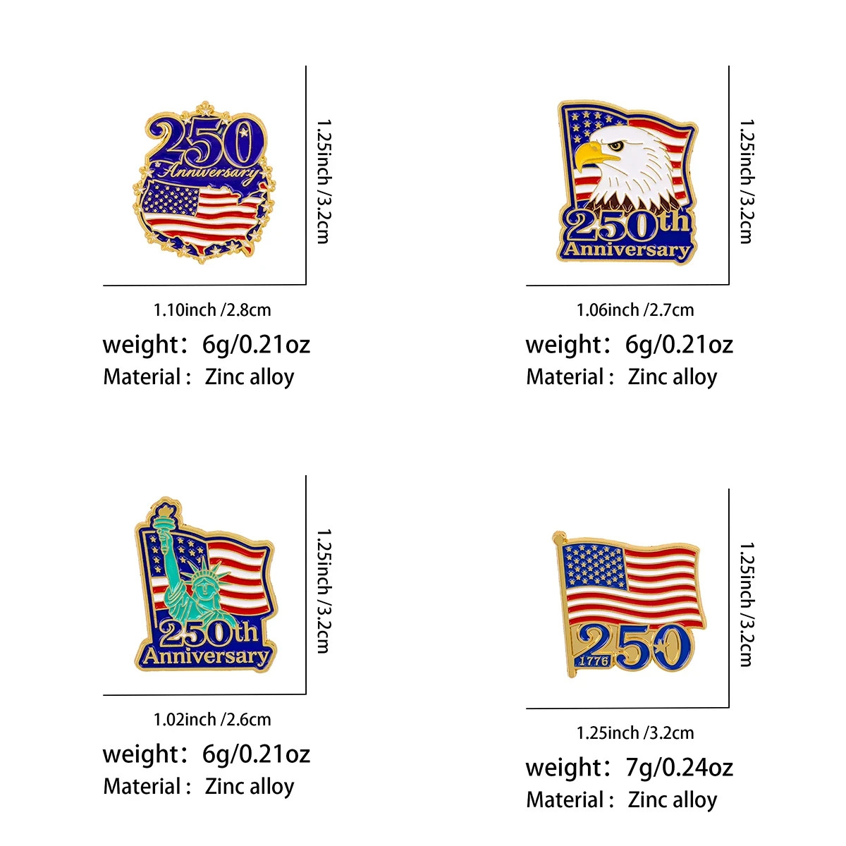America 250Th Birthday Enamel Pins,250 Years Anniversary Metal Brooch pin