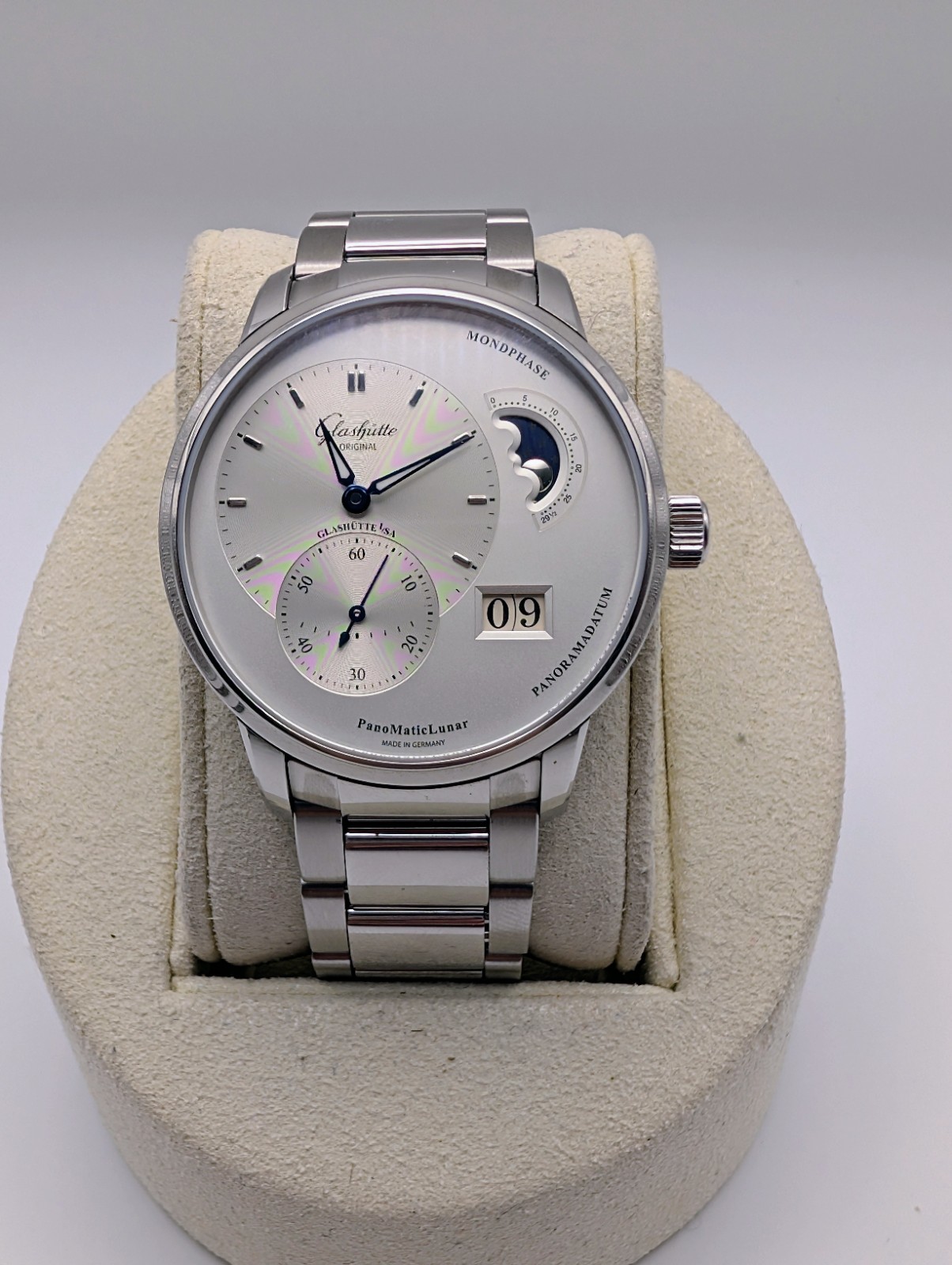 Glashutte Original PanoMaticLunar Steel Silver Dial 40mm Automatic Mens Watch
