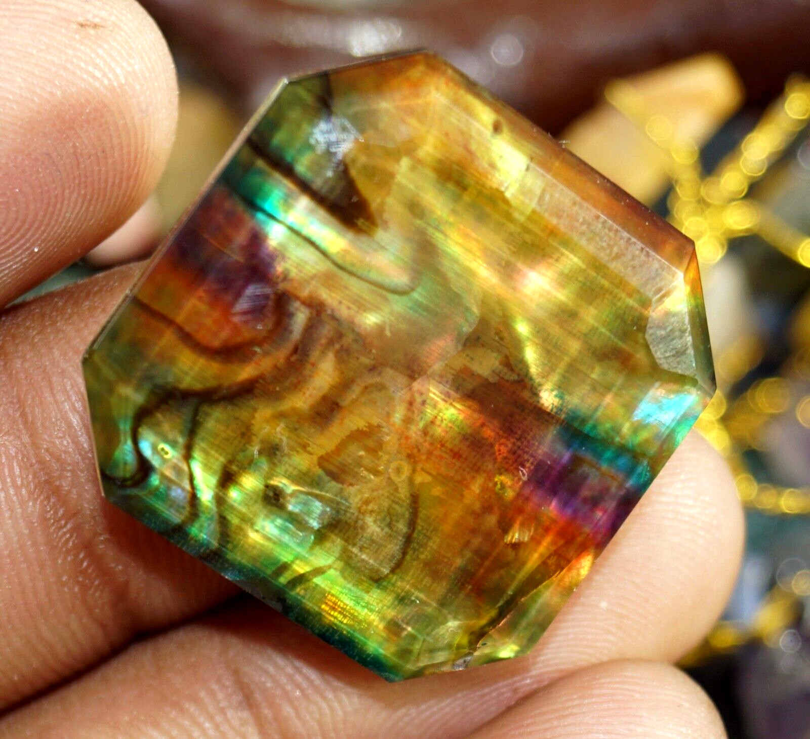 Natural Ammolite Asscher Opal -Like Organic Doublet Rare Loose Gemstone 40.55 Ct