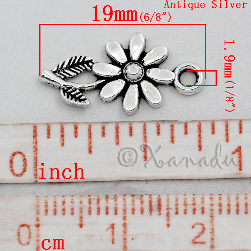 Daisy Flower Wholesale Silver Plated Charm Pendant Findings C3601 – 10, 20 Or 50