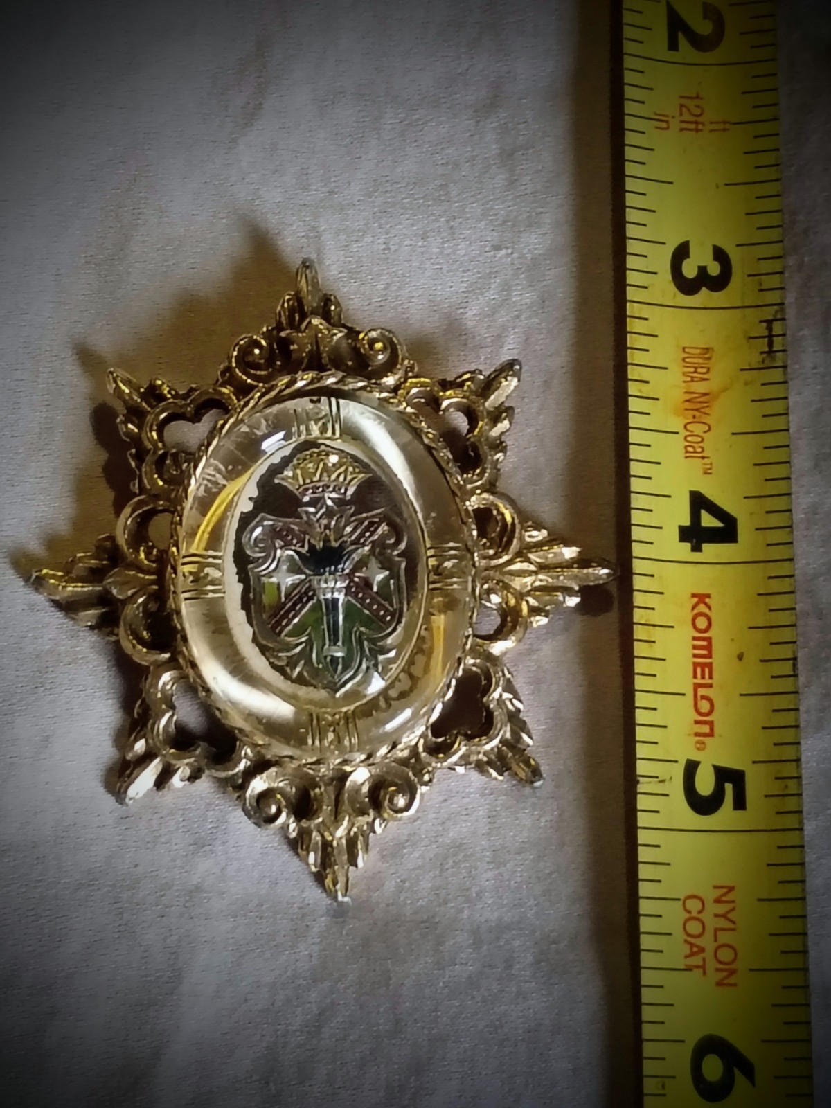 Victorian Heraldic Griffin Crown Coat Of Arms Essex Crystal Pin Brooch