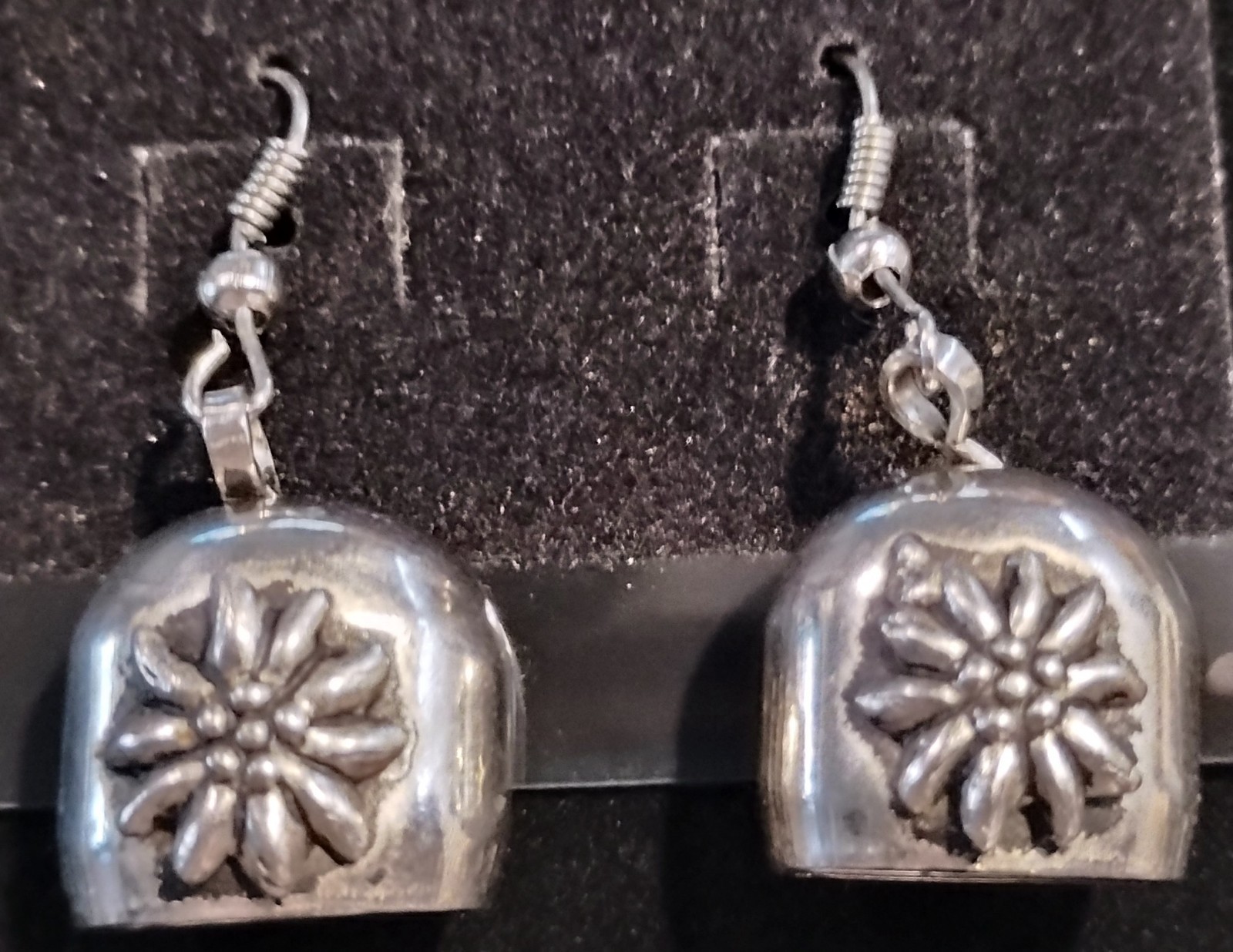 Vintage Silver Toned Bell Flower Charm Hook Earrings