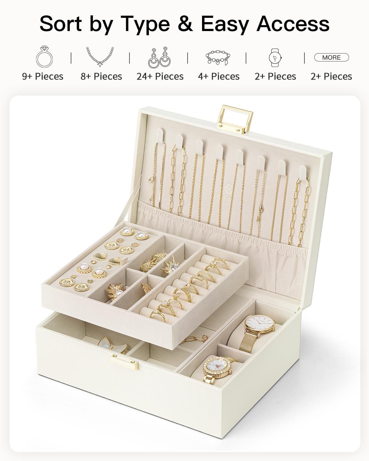 VLANDO Jewelry Organizer,2 Layer Jewelry Box Large Jewelry Organizer for Moth…
