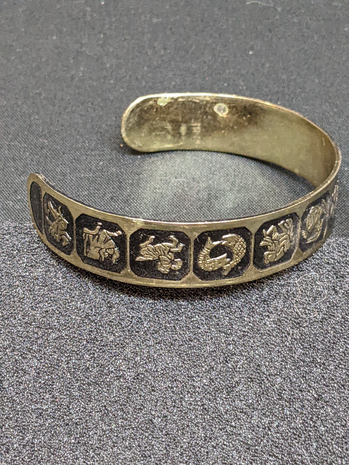 Vintage Zodiac Astrology Cuff Bracelet Gold Tone Celestial Horoscope Signs ~7.5″