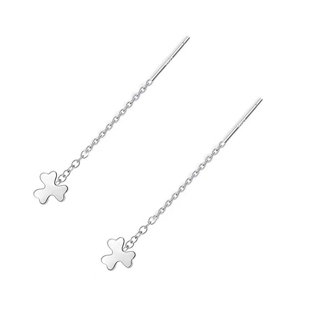 Elegant 999 Sterling Silver Earrings Love Heart Clover Chain Woman Jewelry US