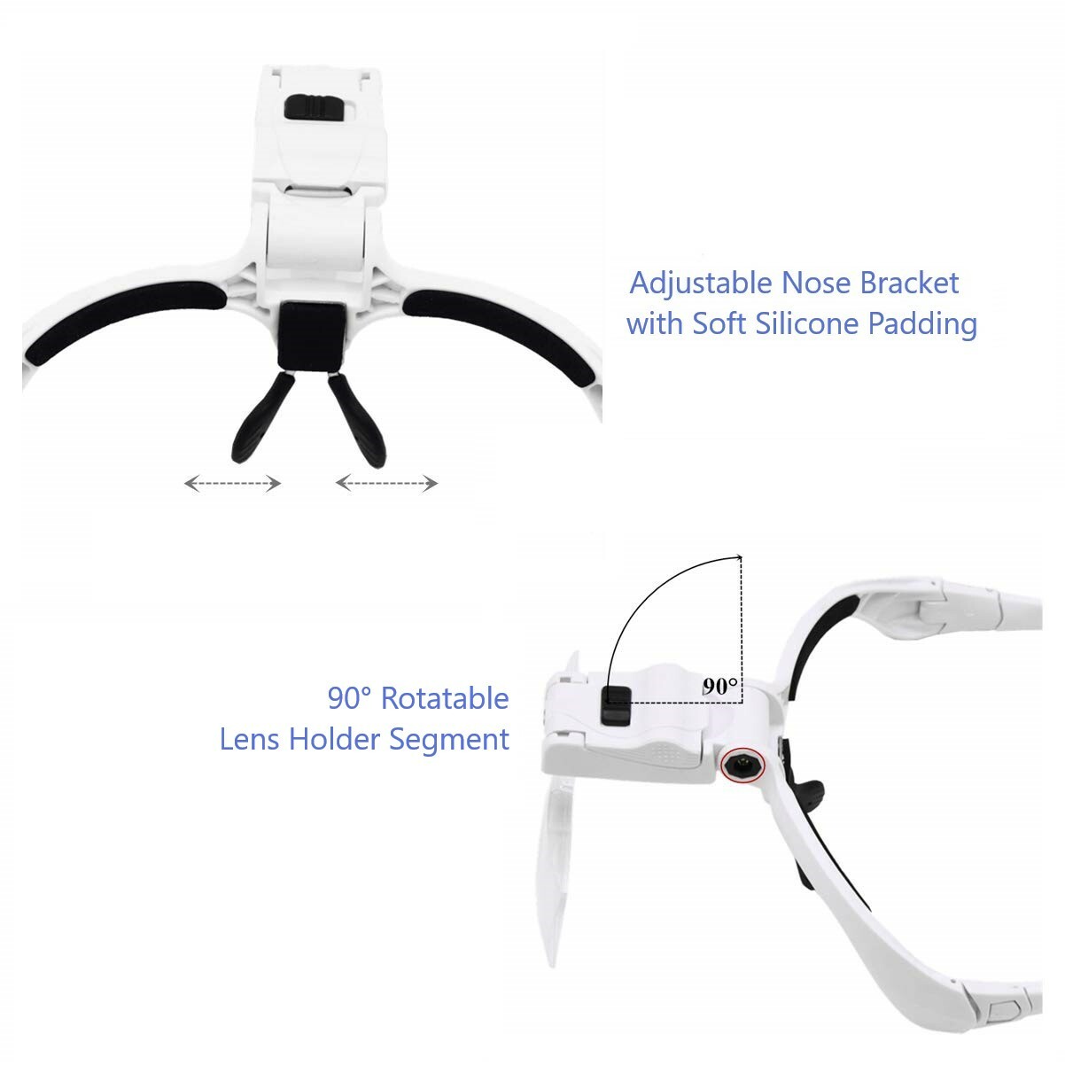 LED Jewelers Head Headband Magnifier Illuminated Visor Magnifying Glasses Loupe