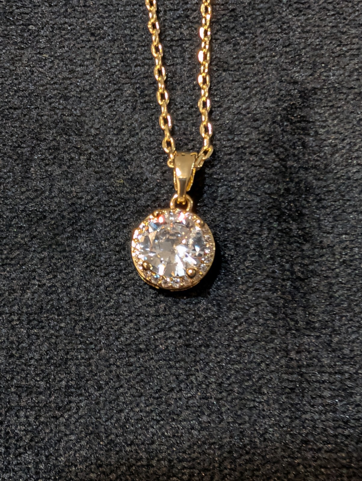 Gold Tone Yellow Bezel Round Clear Crystal Pendant Necklace