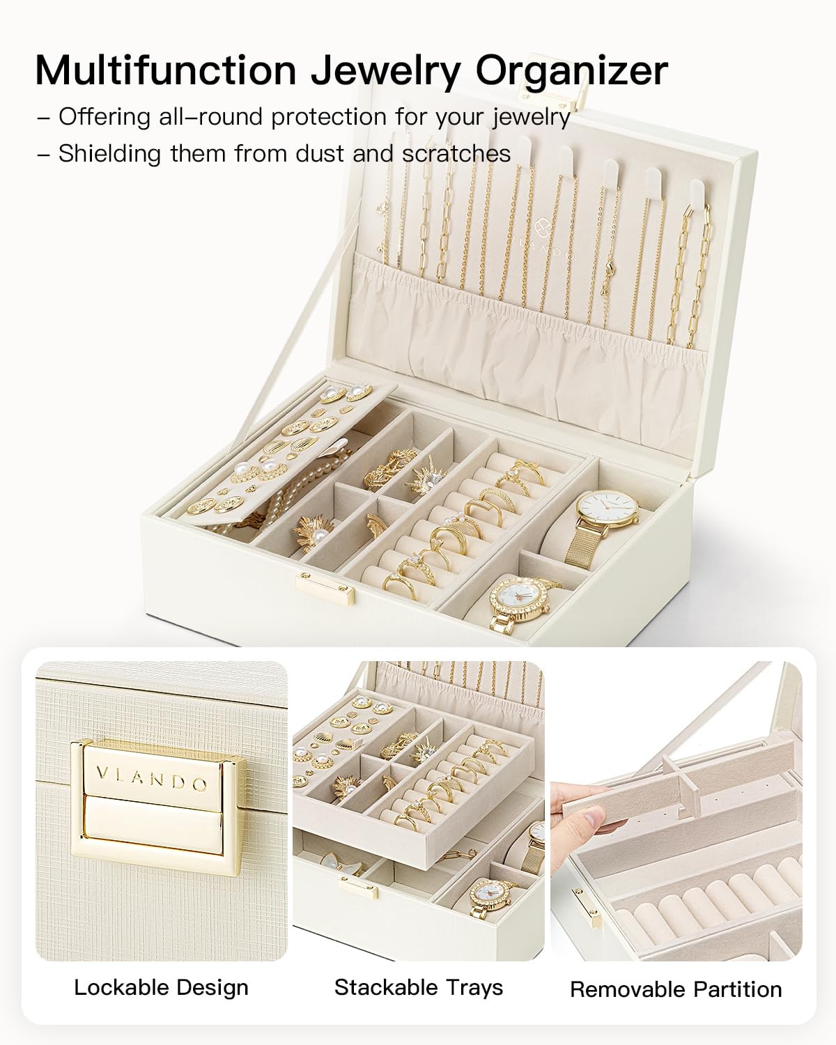 VLANDO Jewelry Organizer,2 Layer Jewelry Box Large Jewelry Organizer for Moth…