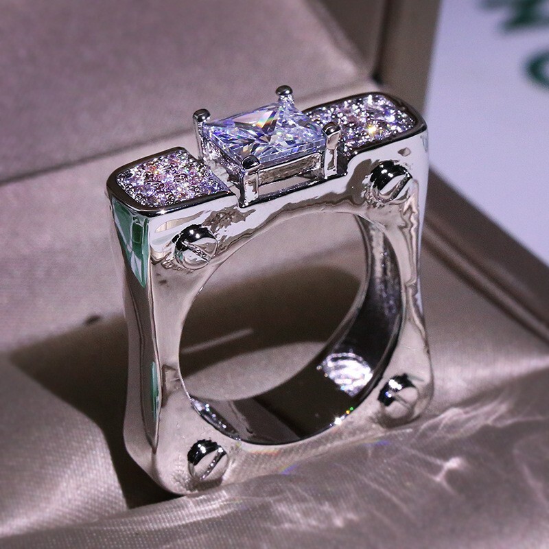 Square Style Ring For Valentine Gifts 2 CT Simulated Diamond Ring Silver Plated