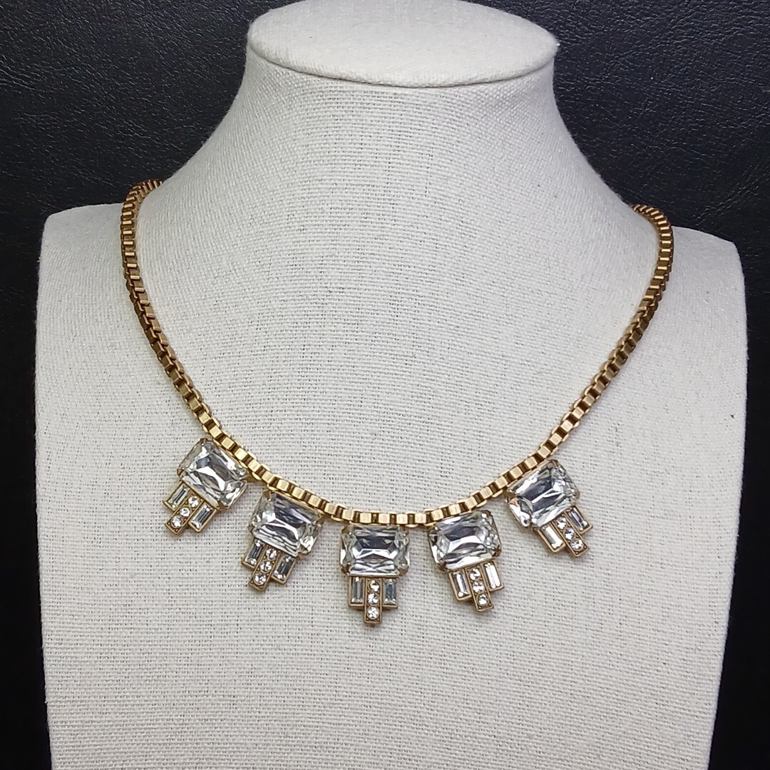 LOREN HOPE Bib Necklace Clear Rhinestone Matte Gold Tone. 13-853