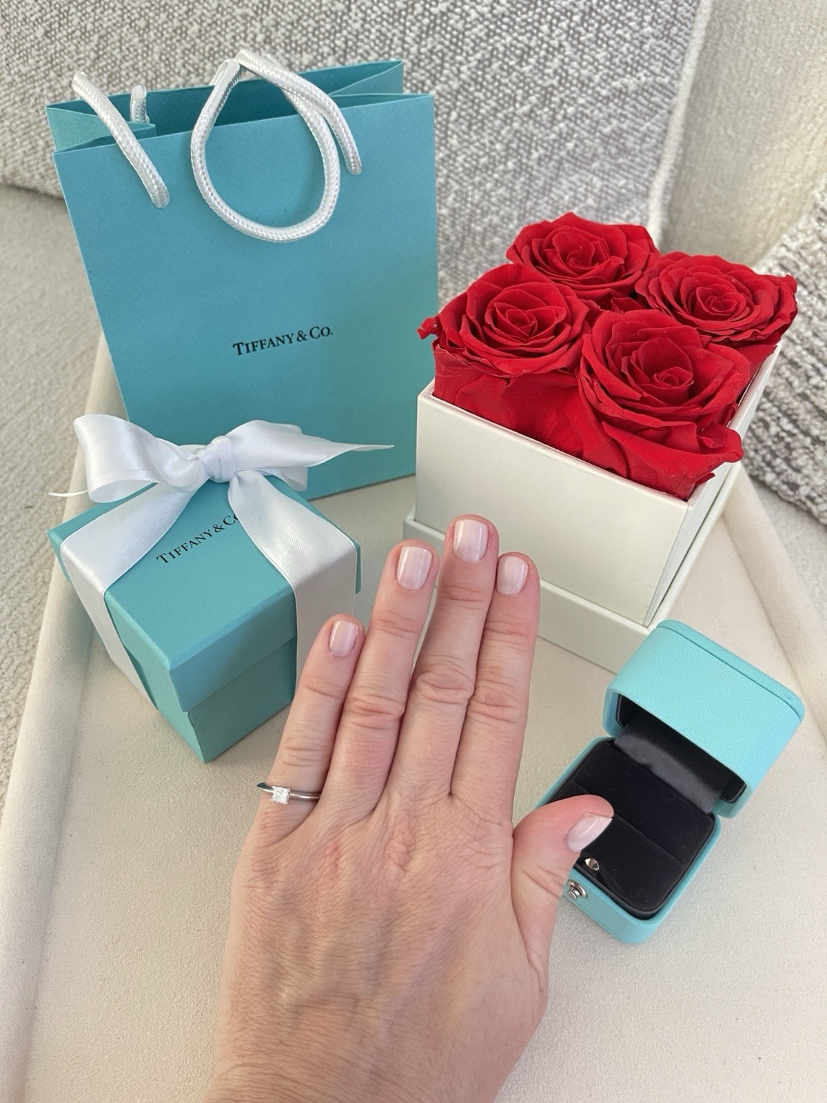 Tiffany & Co. Princess Cut Diamond Engagement Ring Platinum .31ct size 4 $2800
