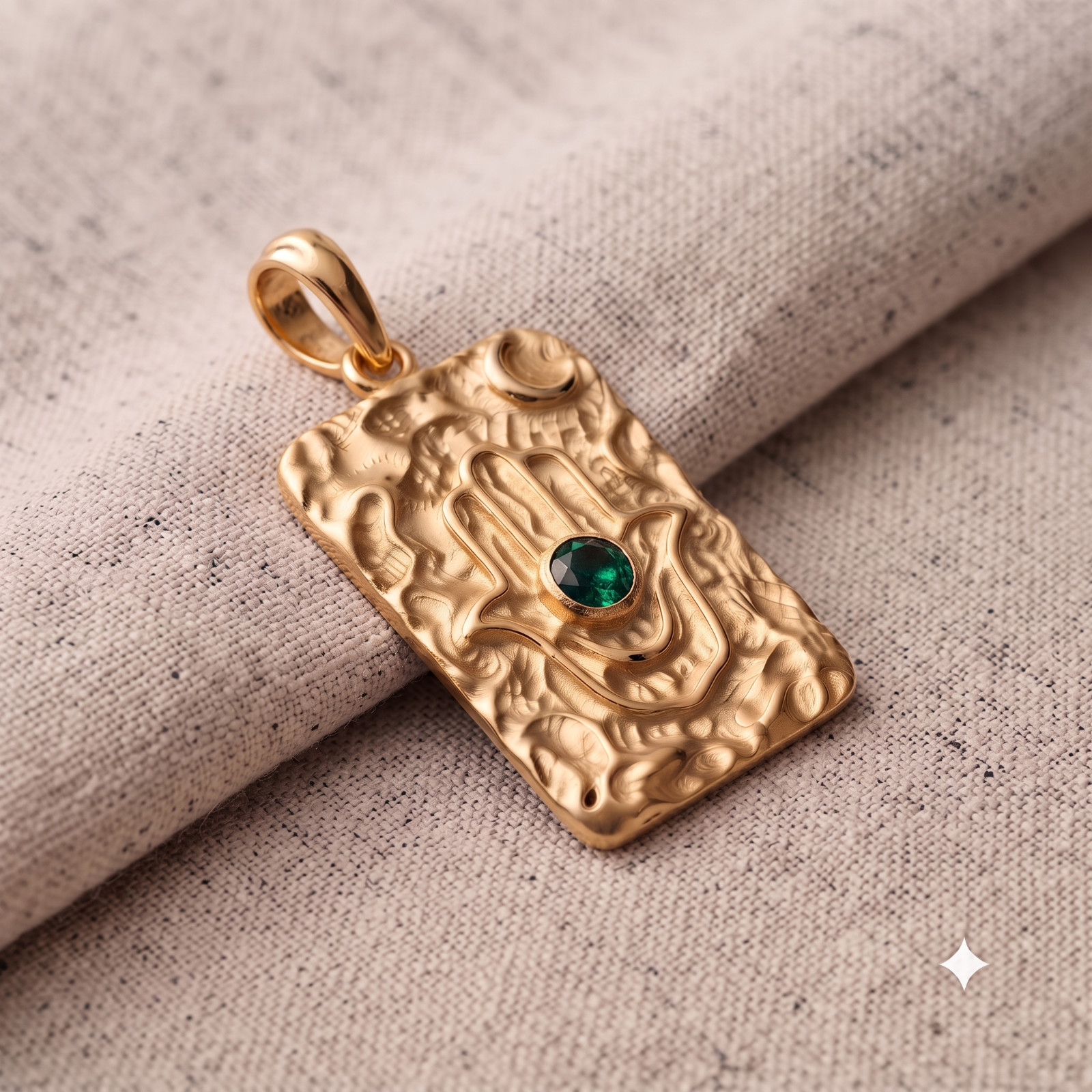 Gold Hamsa Hand Necklace, Sterling Silver Protective Talisman Pendant