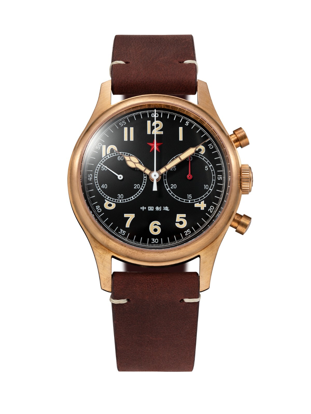 RED STAR 1963 Bronze Cusn8 SEAGULL ST19 Chronograph Watch 40mm Swan Neck 50M C3