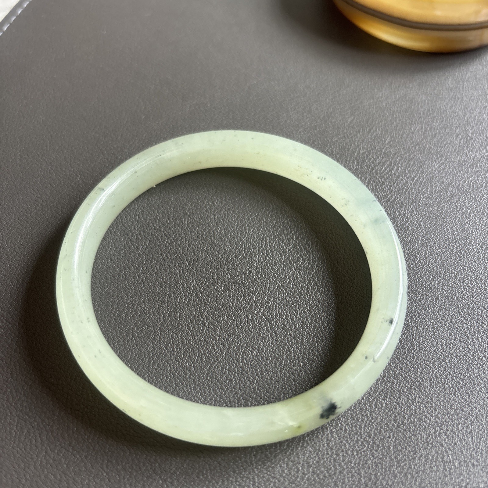 Vintage genuine jade bangle natural solid jade light green.