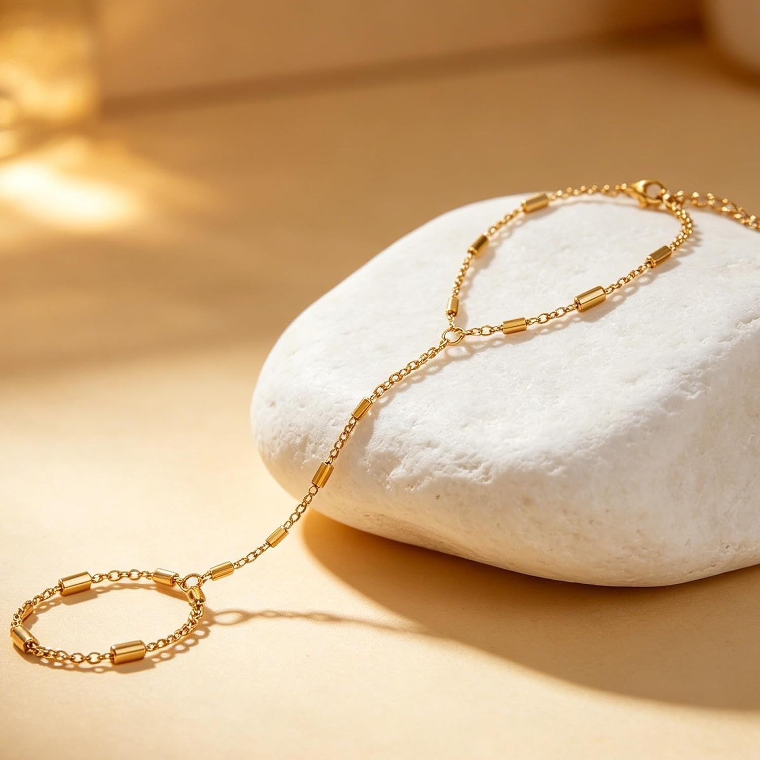 Versatile Set of 7 Adjustable 14K Gold Plated Hand Chain Bracelets for Women