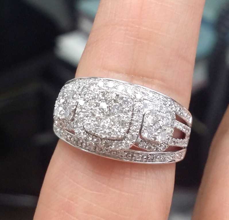 DEAL!1.00CTW NATURAL ROUND DIAMOND CLUSTER PAST PRESENT FUTURE RING 10K GOLD.