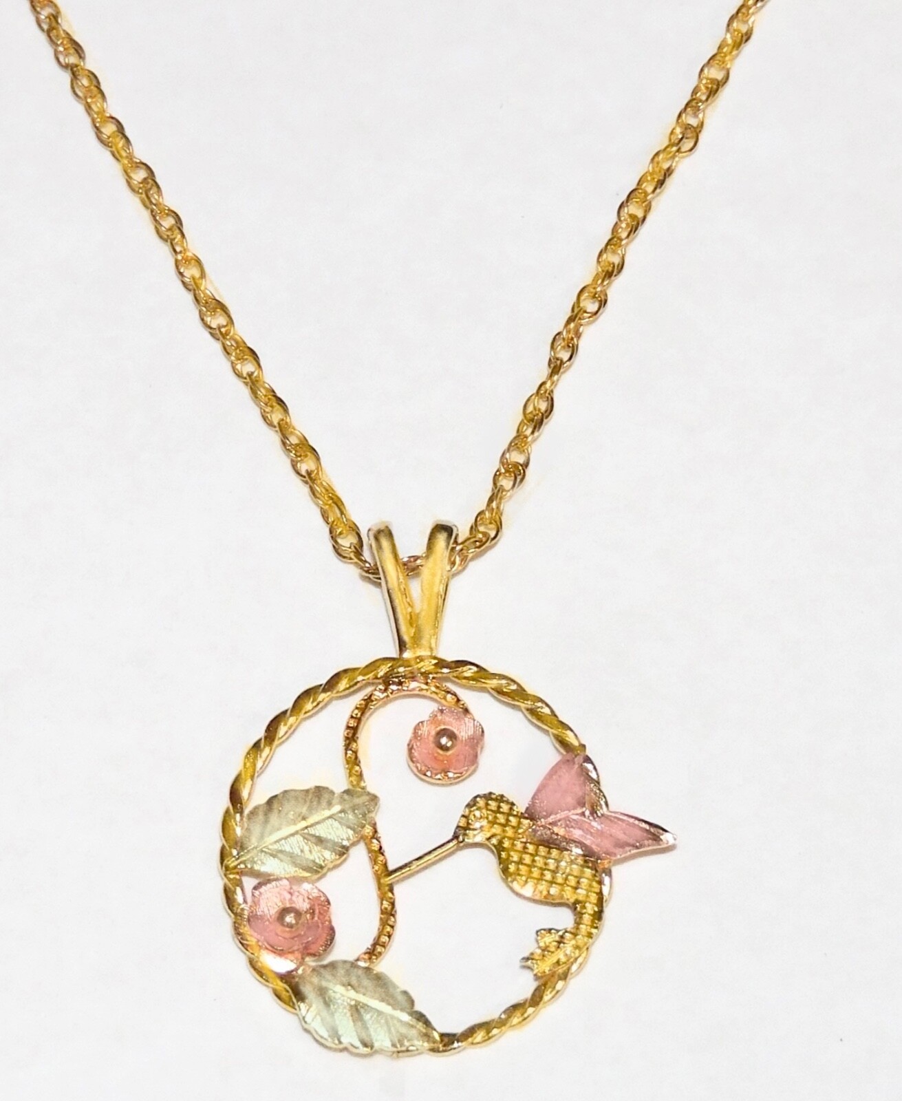 Black Hills Gold 10k Hummingbird Braided Frame Pendant Necklace