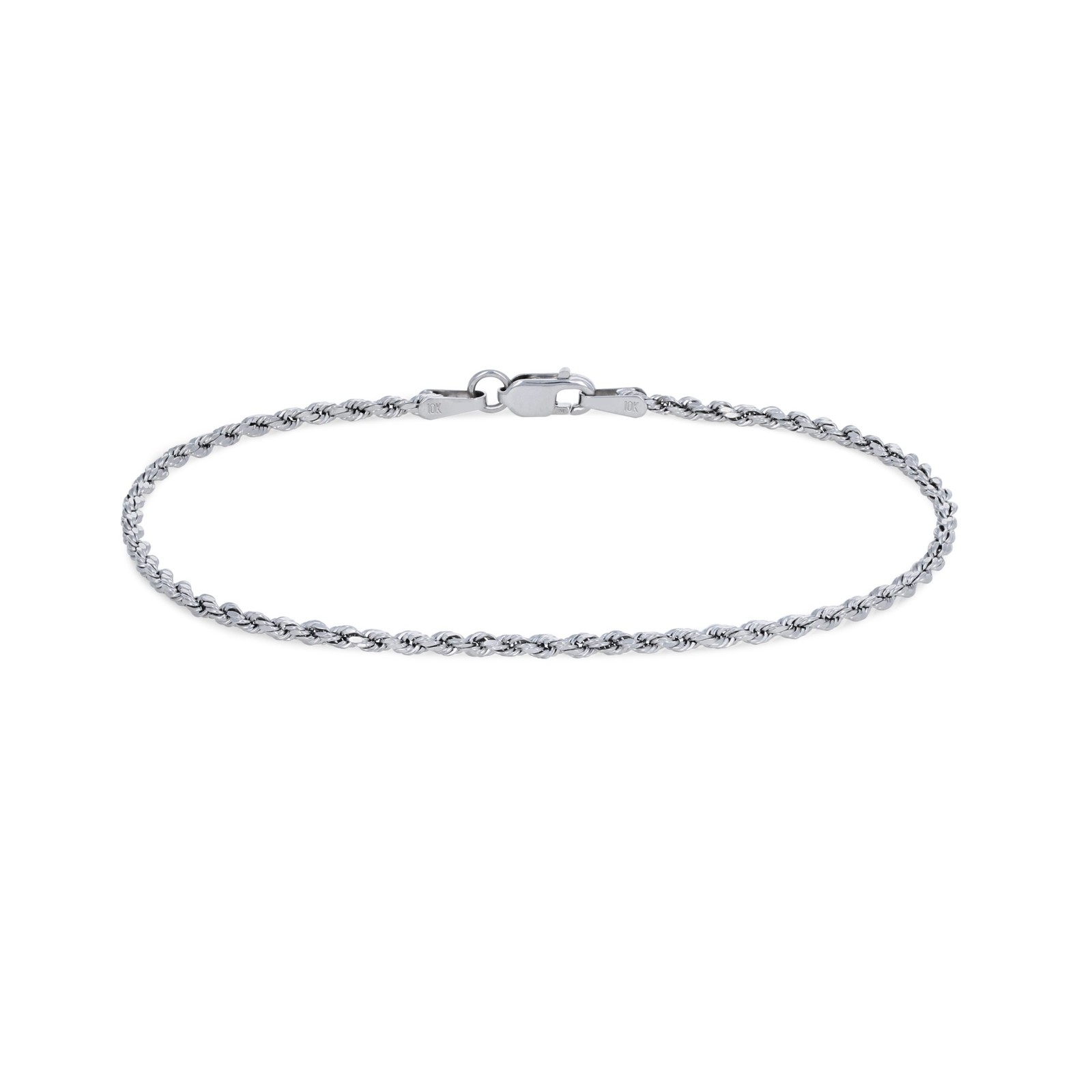 10K White Gold 2mm Diamond Cut Rope Bracelet Mens Womens 7″ 7.5″ 8″ 8.5″ 9″