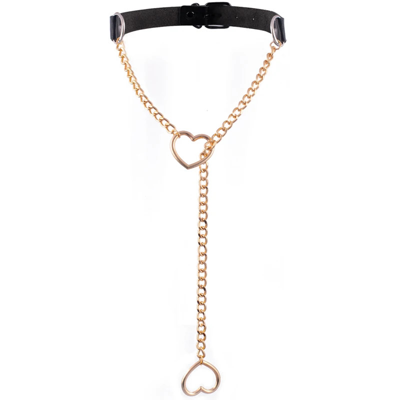 Heart Slip Chain Necklace leather Choker Collar For Women Goth Accessories Punk