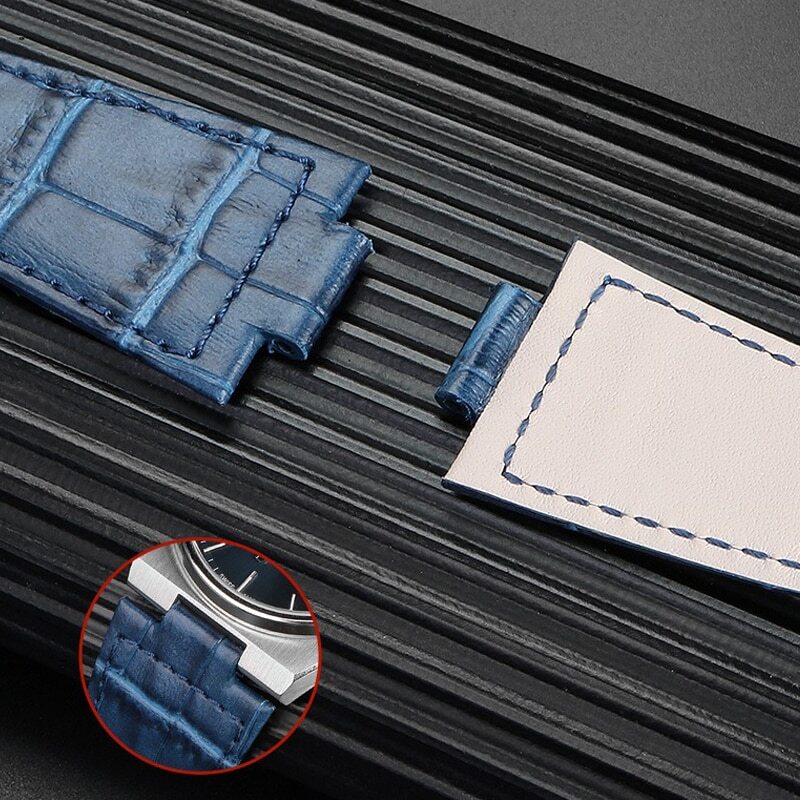 26x12mm Leather Watchband Strap for Tissot PRX T137.407, 1853 Blue Green Brown