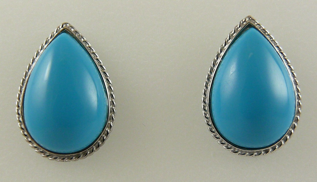 Reconstituted Turquoise 14.7 mm x 9.8 mm Earring 18k White Gold