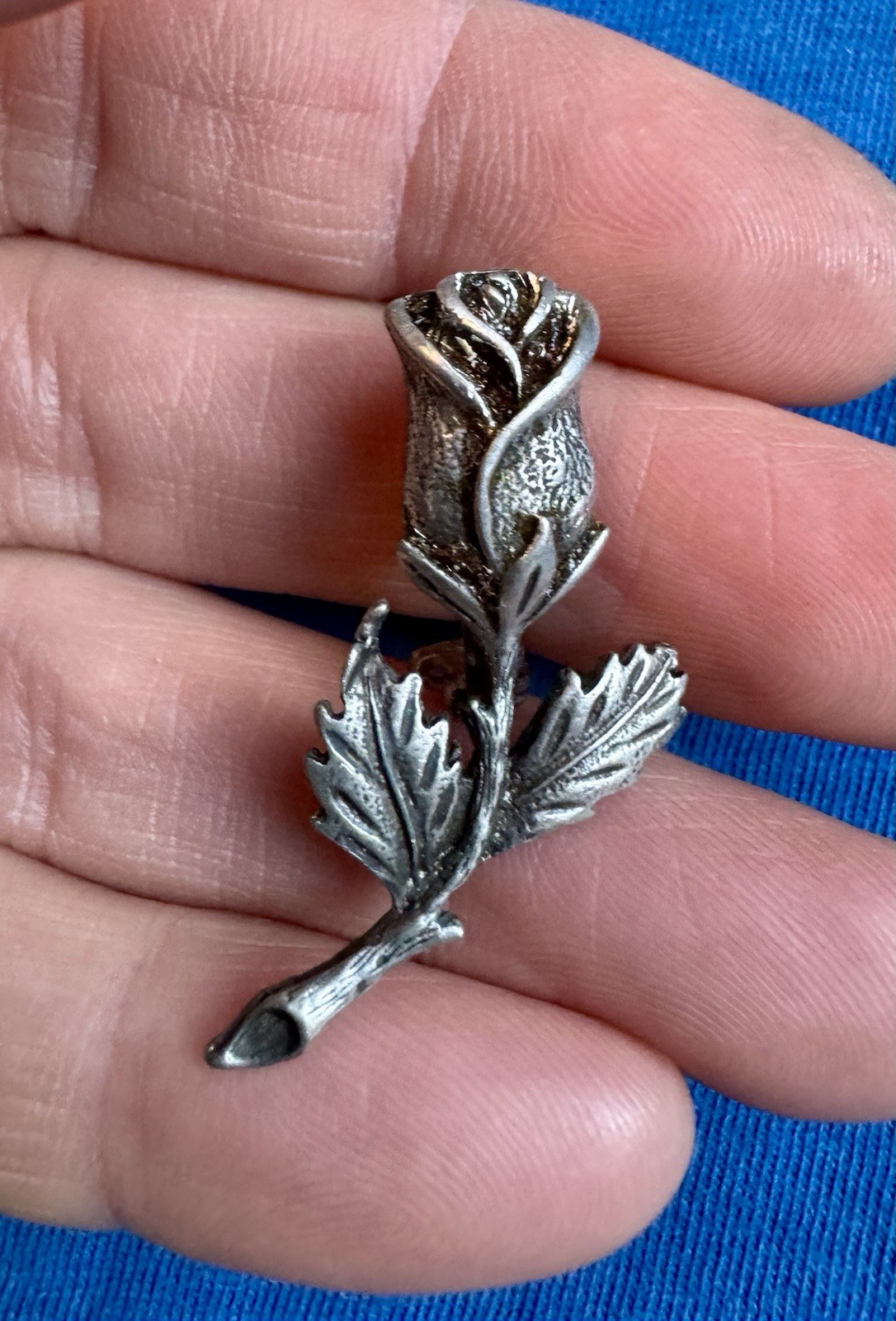 Vintage cast pewter Solitary Rose Pin