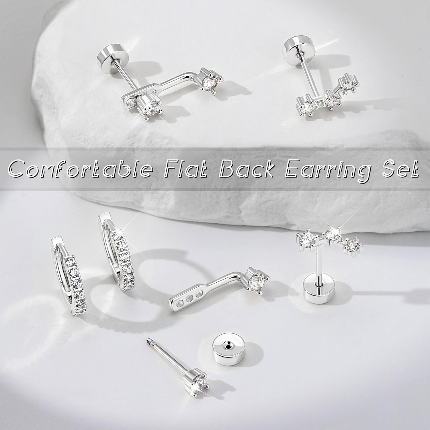 3 Pairs Dainty Small Earrings Set for Women Trendy, Birthstone Stud Huggie Hoop