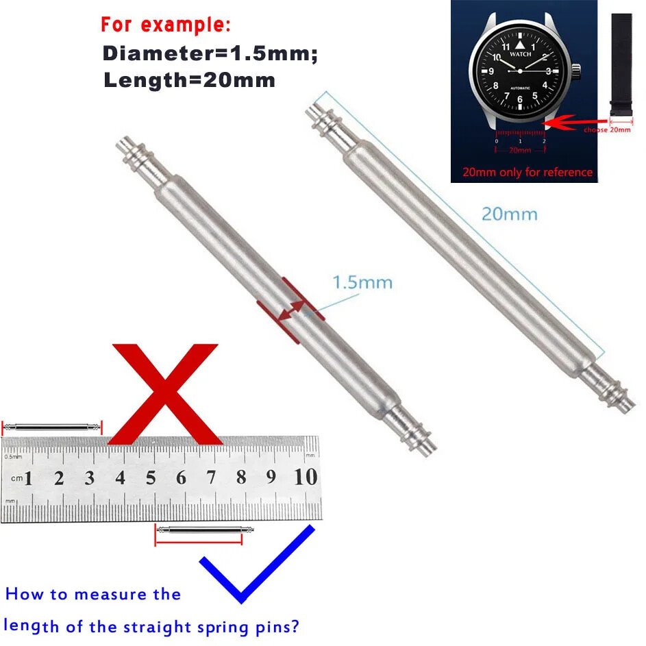 180PCS 8-25mm Full Steel Watch Band Spring Bar Connect Rods Pins 1.3 1.5mm 1.8mm