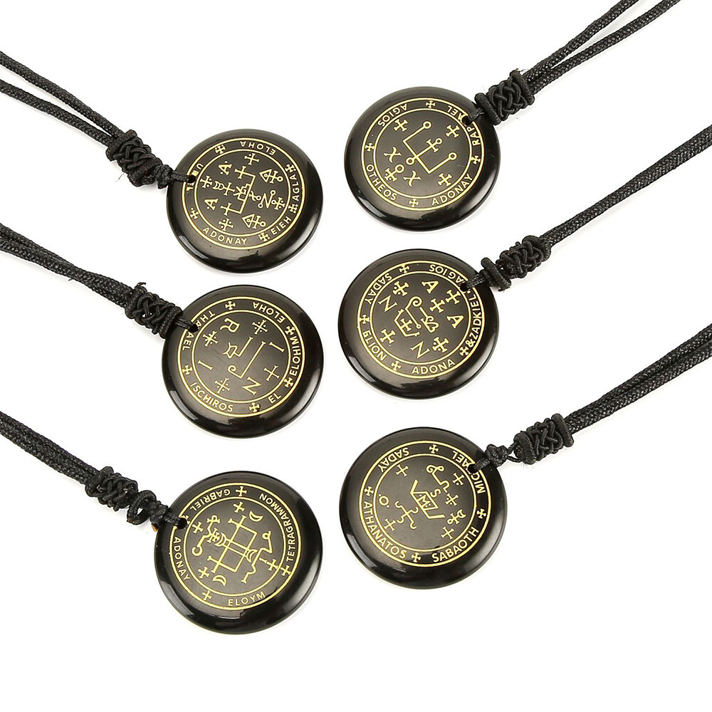 Obsidian Necklace Natural Crystal 7 Archangels Pendant Amulet Stone Talisman
