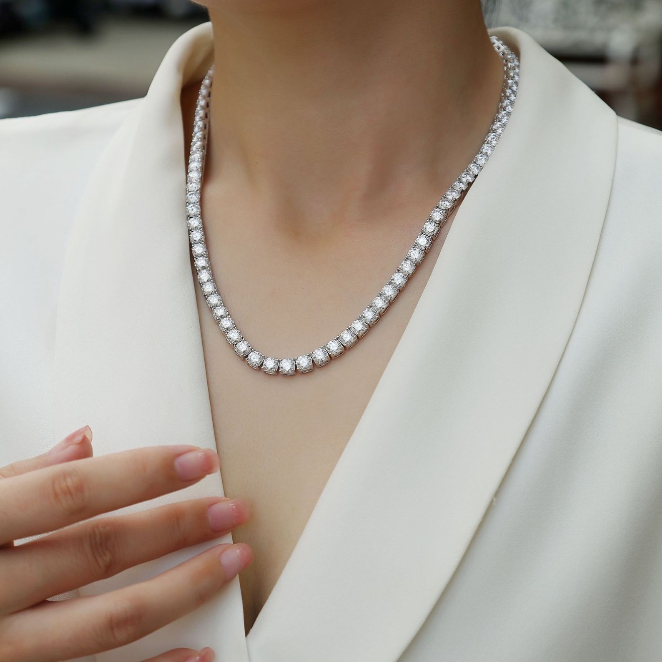 3MM REAL MOISSANITE Silver Tennis Chain Necklace – VVS D Color – Passes Tester