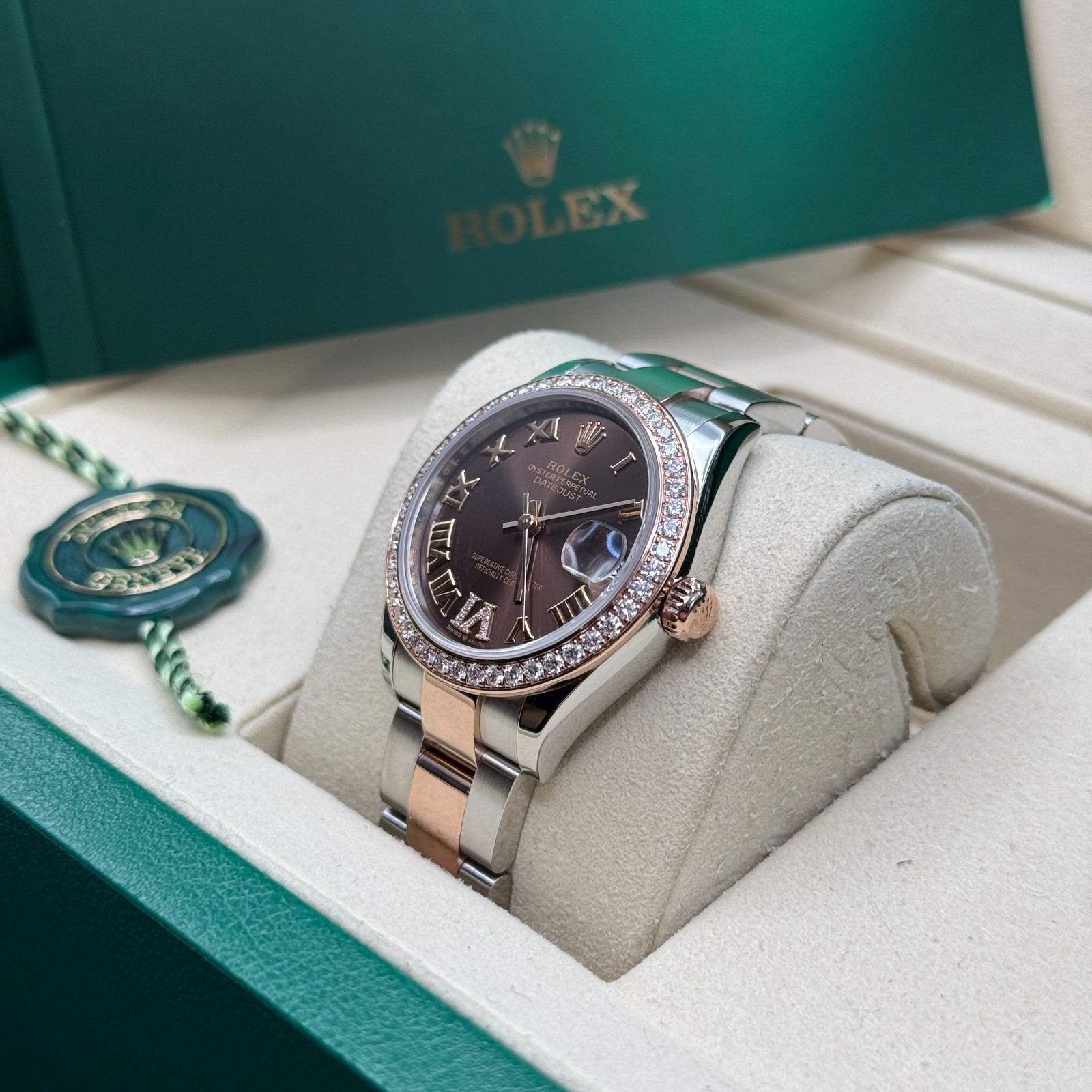 Rolex Datejust 31 NEW 2025 Chocolate Pave 6 Roman Diamond Bezel Two Tone Oyster