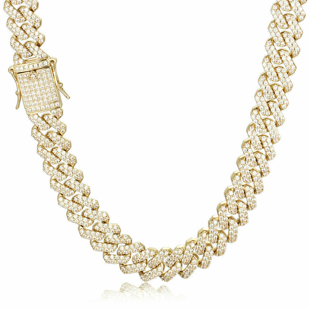 Men’s Heavy Iced CZ Out Miami Cuban Link Chain With Gold Plated Stainless Steel