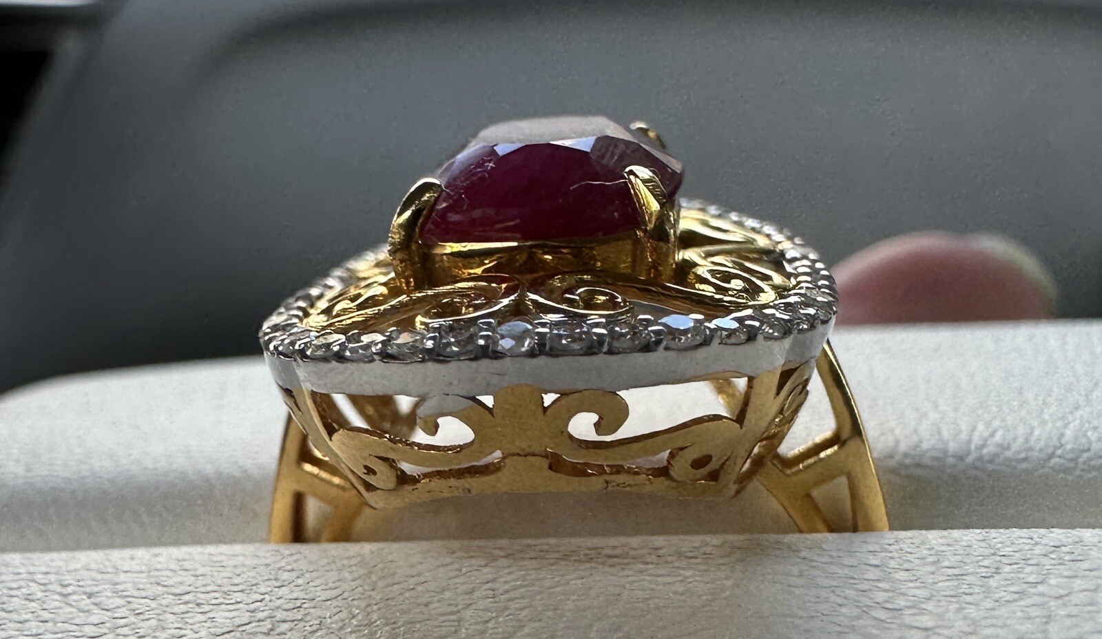 A Custom Handmade Certified 6.29cts Natural MogokRuby & Diamonds 14k y gold ring
