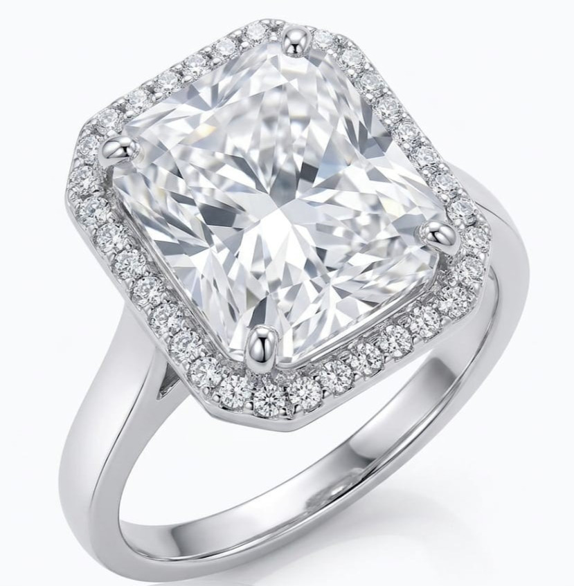 RARE 8.00 Ct Certified Radiant Cut White Natural Diamond Ring White Gold Finish