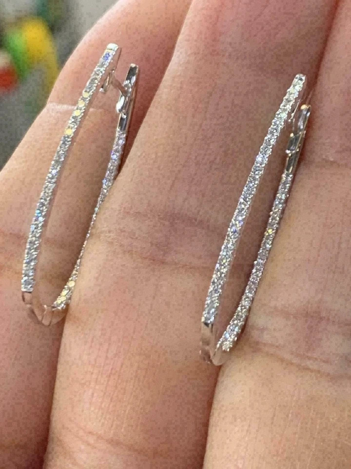 2.80Ct Round Cut Diamond Lab-Created Women’s Hoop Earrings 14K White Gold Plated