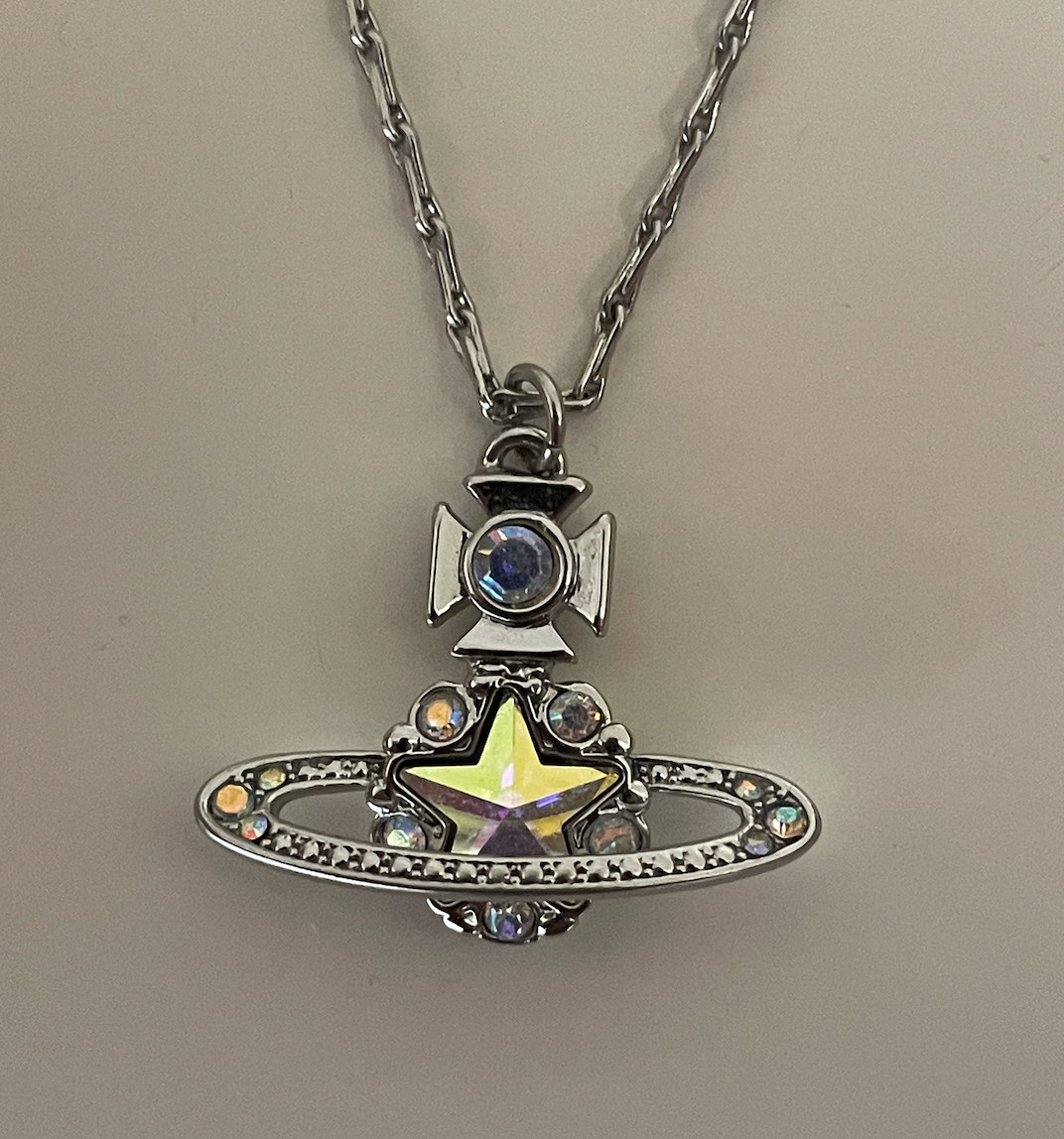Vivienne Westwood Silver Crystal Star Orb Saturn Necklace Iridescent Rhinestone